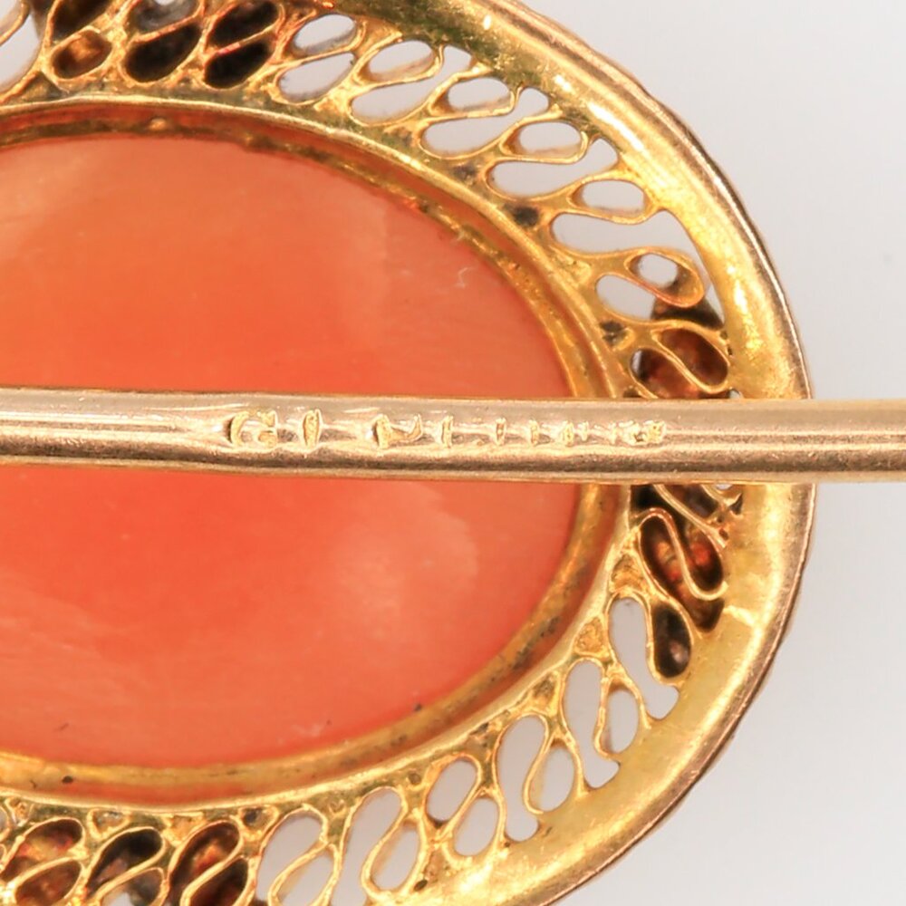 Vintage 10K Gold Shell Cameo Stick Pin Edwardian Filigree Portrait 1910s - Picture 4 of 5